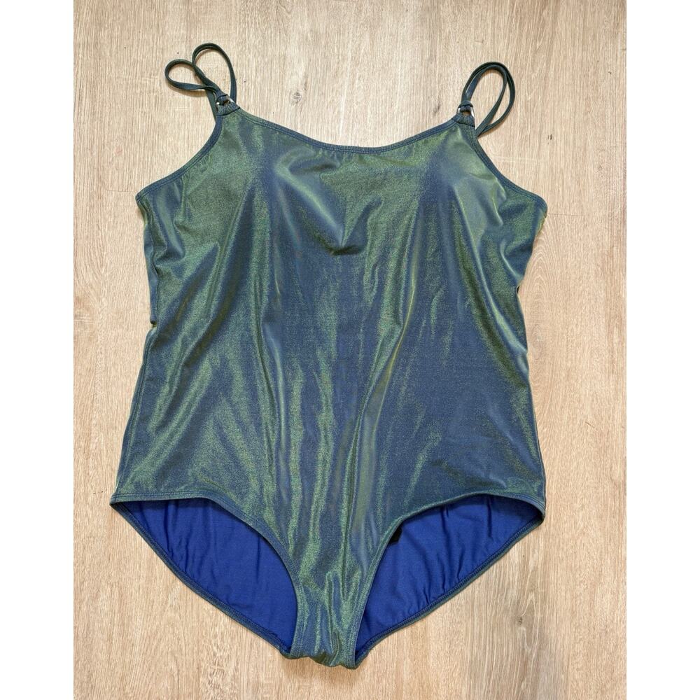 Vintage 90s Liz Claiborne Metallic Blue-Green One Piece Y2K Bathing Suit 24W